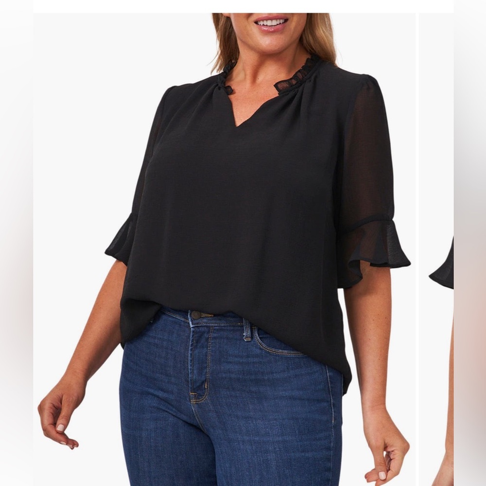 Nordstrom CeCe Short Sleeve Black V-Neck Top 2x